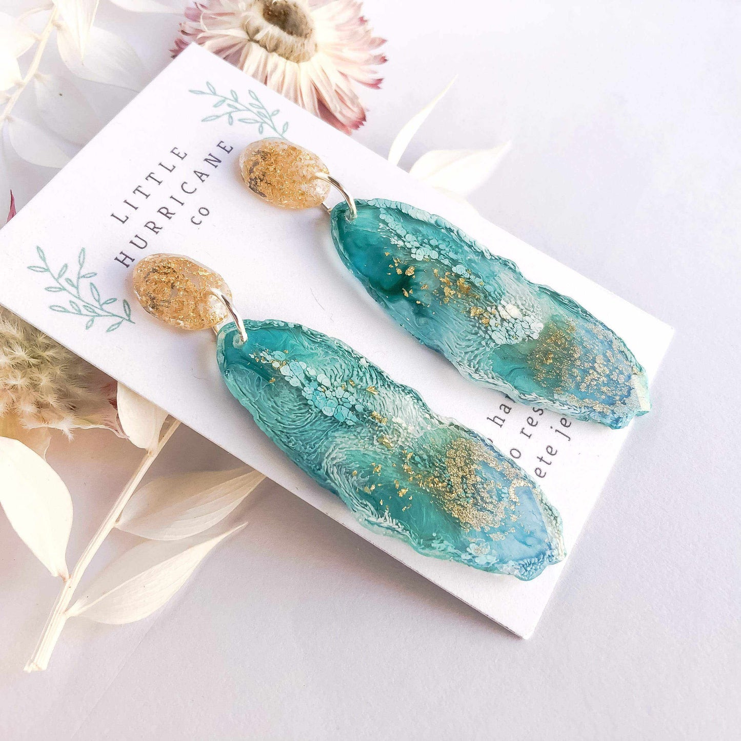 Emerald Gold Geode Dangles