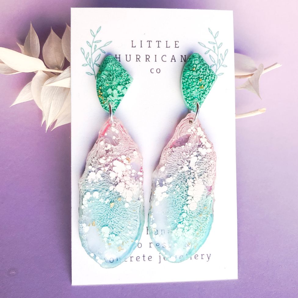 Pastel Coral Geode Dangles small