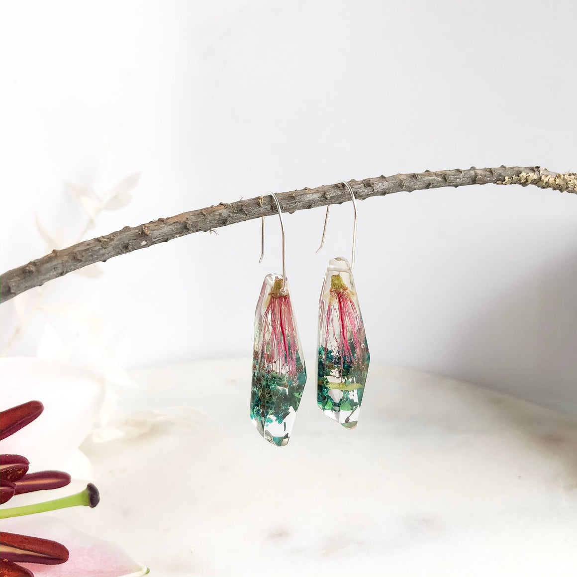 Pink Bottle Brush Faceted Dangle