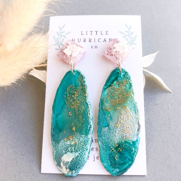 Lavender & Emerald Coral Geode Dangles