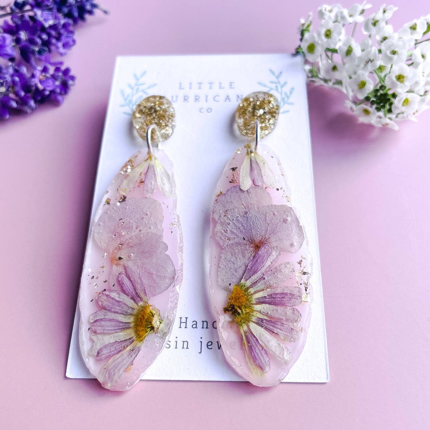 Daisy & Hydrangea Petals Pink Geode