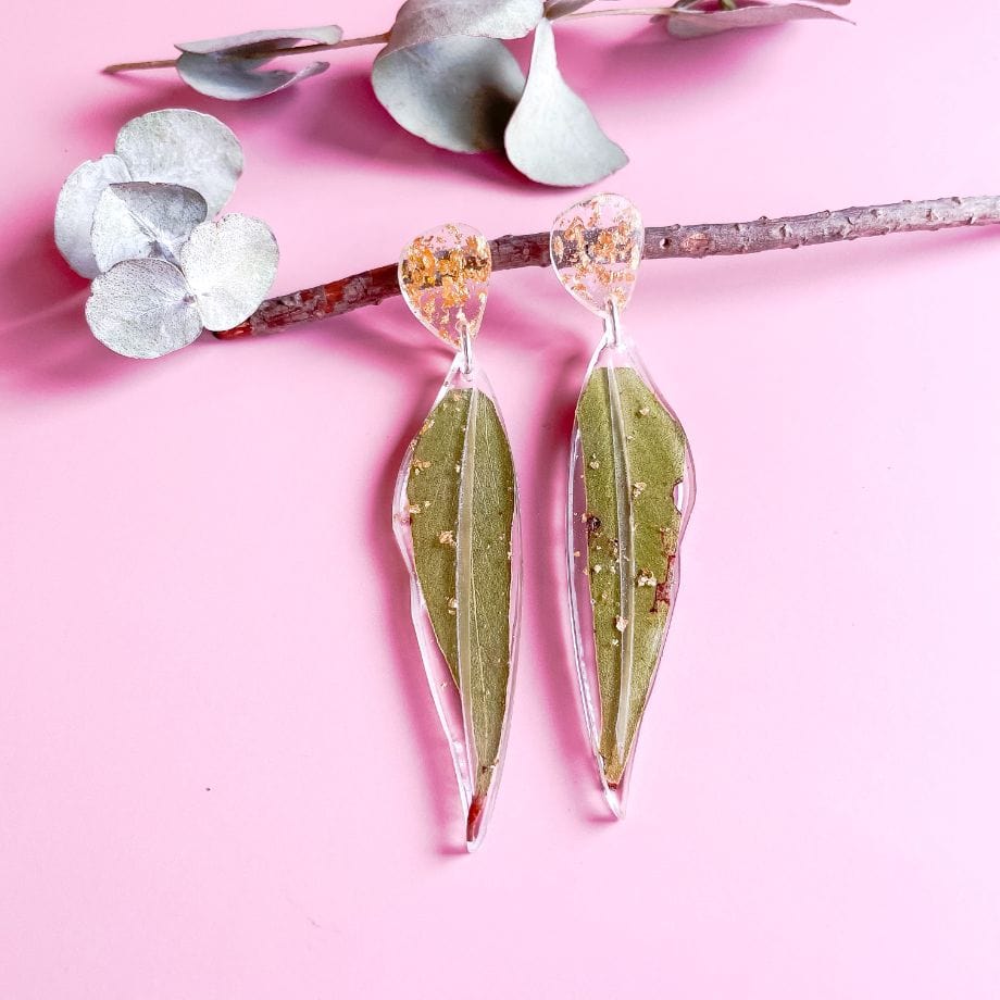 Eucalyptus leaf dangle earrings