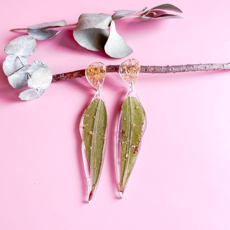 Eucalyptus leaf dangle earrings