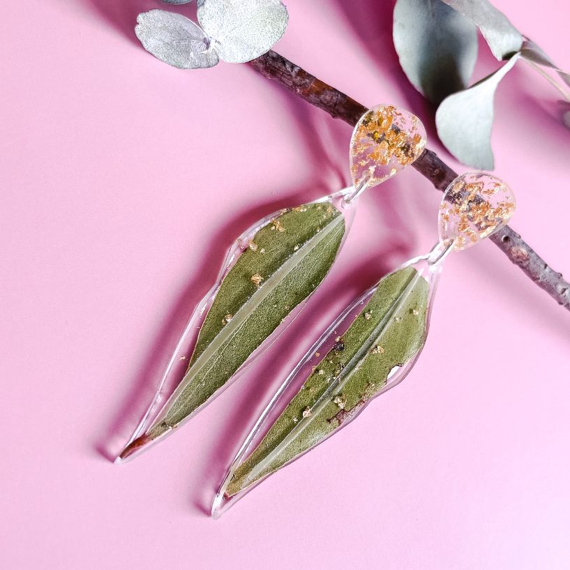 Eucalyptus leaf dangle earrings
