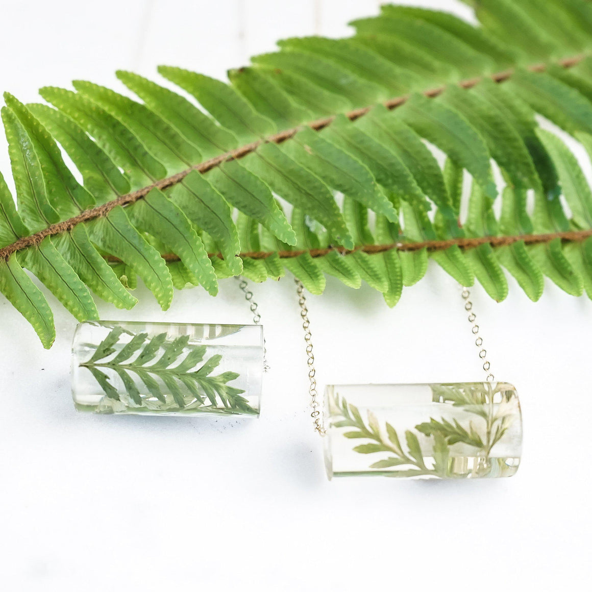 Barrel Necklace - Foraged Fern & Gold Leaf - Little Hurricane Co