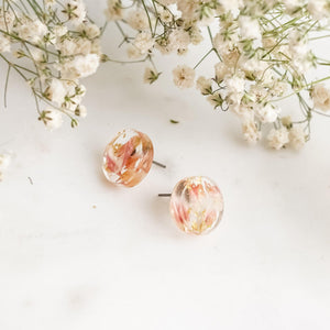 Button Studs - Strawberry Fields Flower & Gold Leaf - Little Hurricane Co