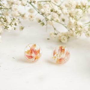 Button Studs - Strawberry Fields Flower & Gold Leaf - Little Hurricane Co