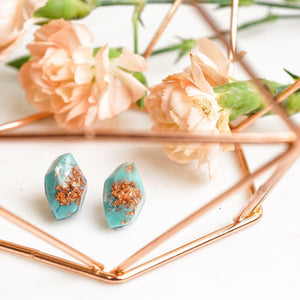 Copper Leaf Turquoise Geometric Studs - Little Hurricane Co