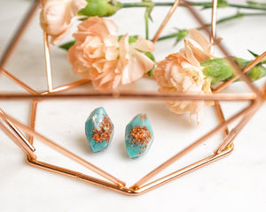 Copper Leaf Turquoise Geometric Studs - Little Hurricane Co