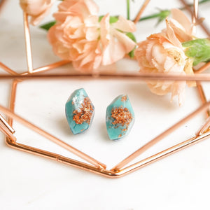 Copper Leaf Turquoise Geometric Studs - Little Hurricane Co