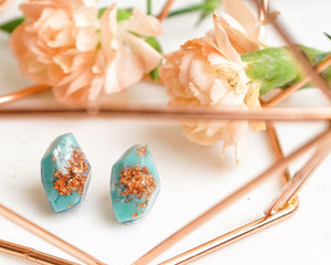 Copper Leaf Turquoise Geometric Studs - Little Hurricane Co