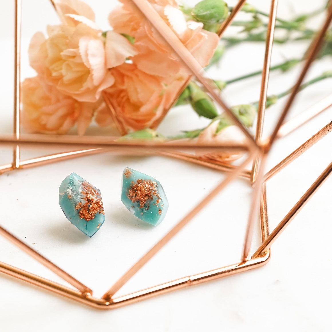 Copper Leaf Turquoise Geometric Studs - Little Hurricane Co