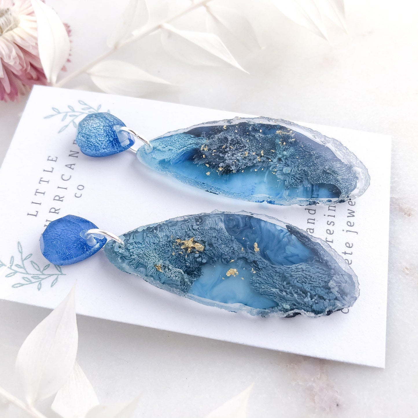Deep Oceanview Geode Dangles - Little Hurricane Co