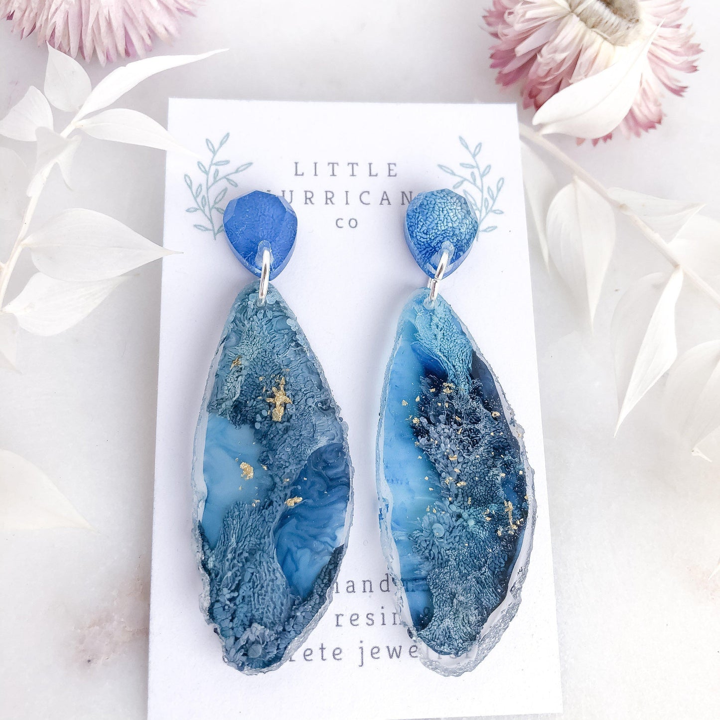 Deep Oceanview Geode Dangles - Little Hurricane Co