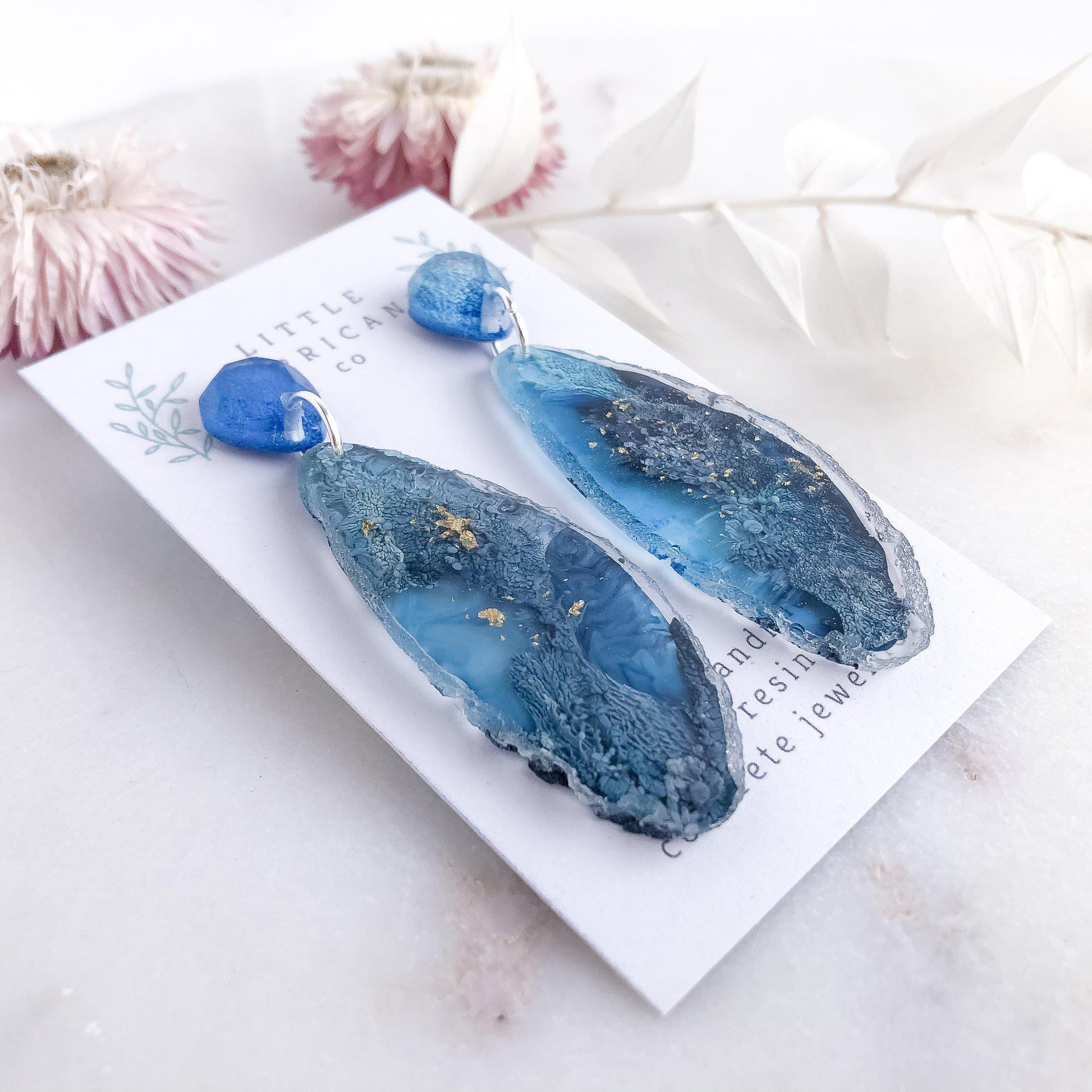 Deep Oceanview Geode Dangles - Little Hurricane Co