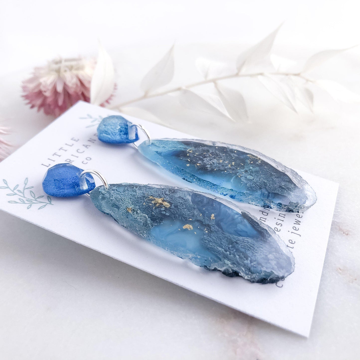 Deep Oceanview Geode Dangles - Little Hurricane Co