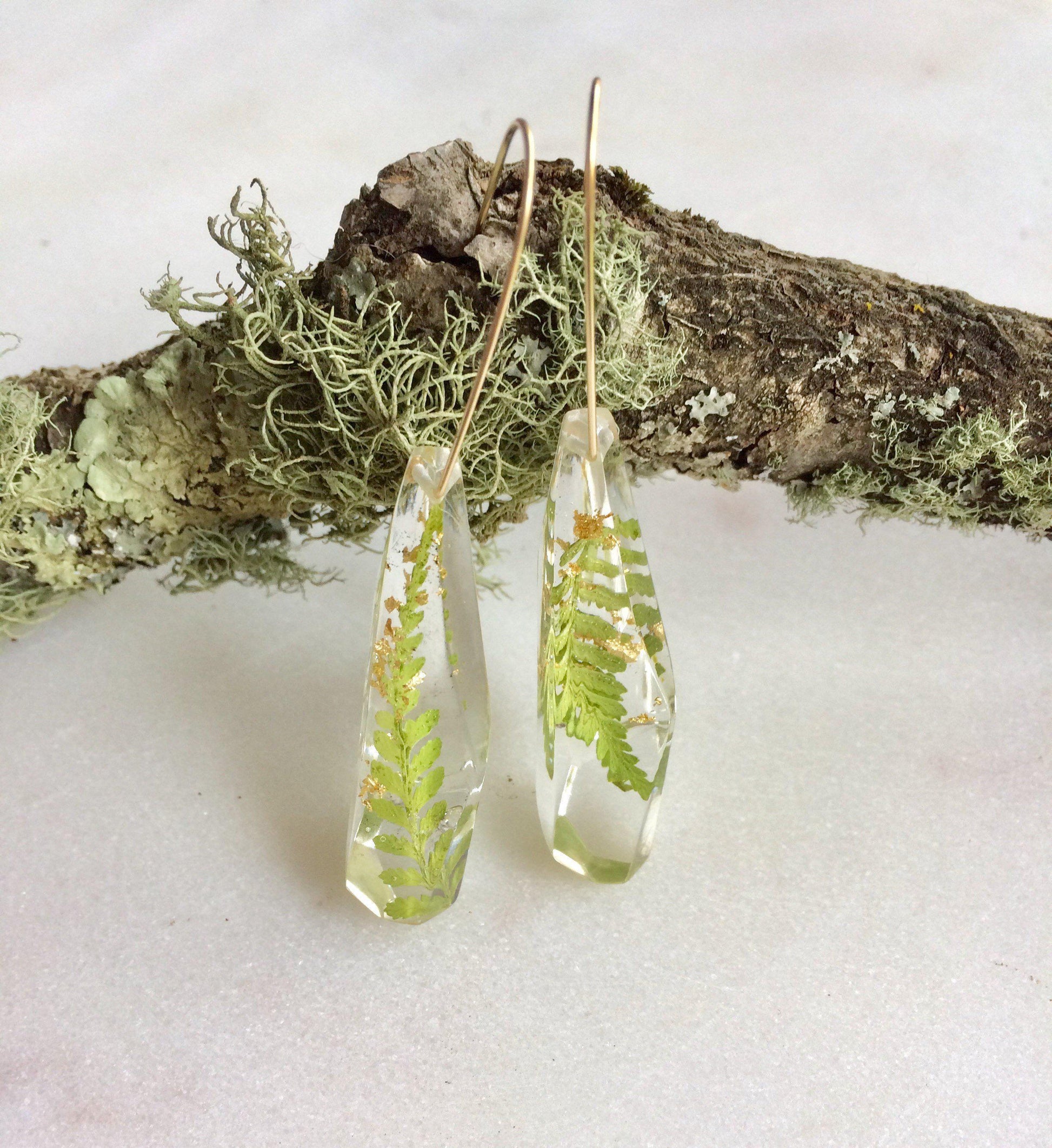 Faceted Dangles - Little Fern & Gold Leaf - Little Hurricane Co