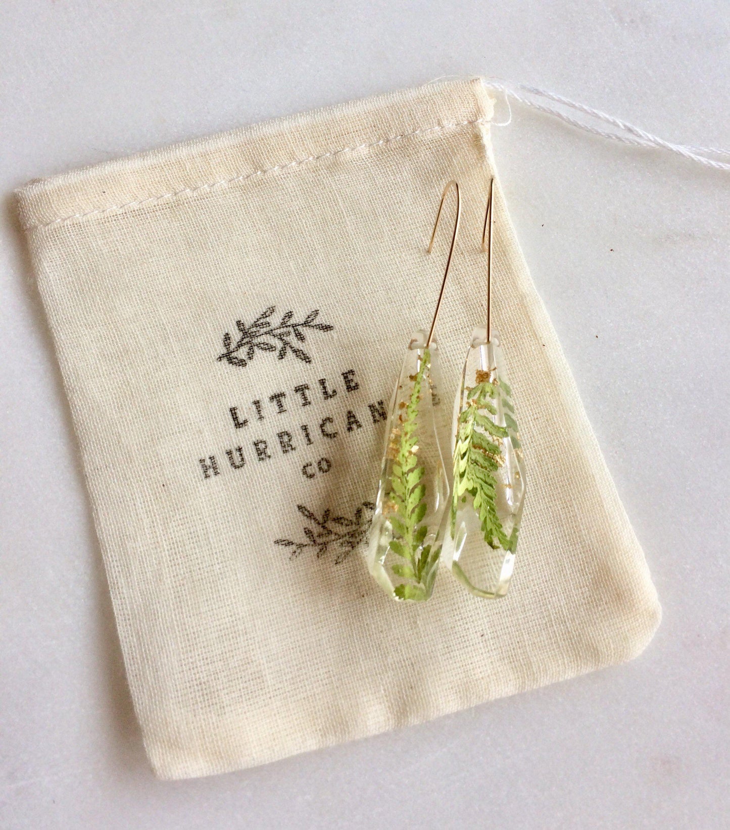 Faceted Dangles - Little Fern & Gold Leaf - Little Hurricane Co