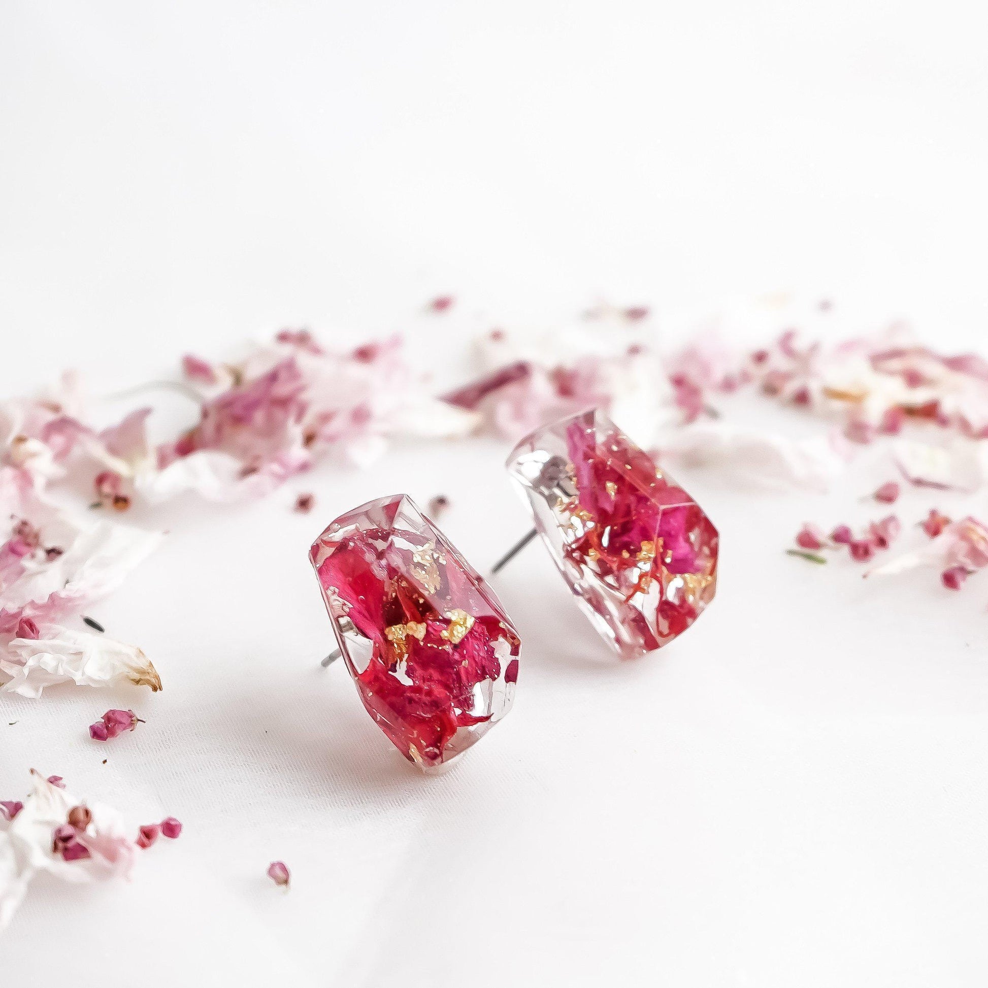 Faceted Studs - Fuchsia Flower Petals - Little Hurricane Co