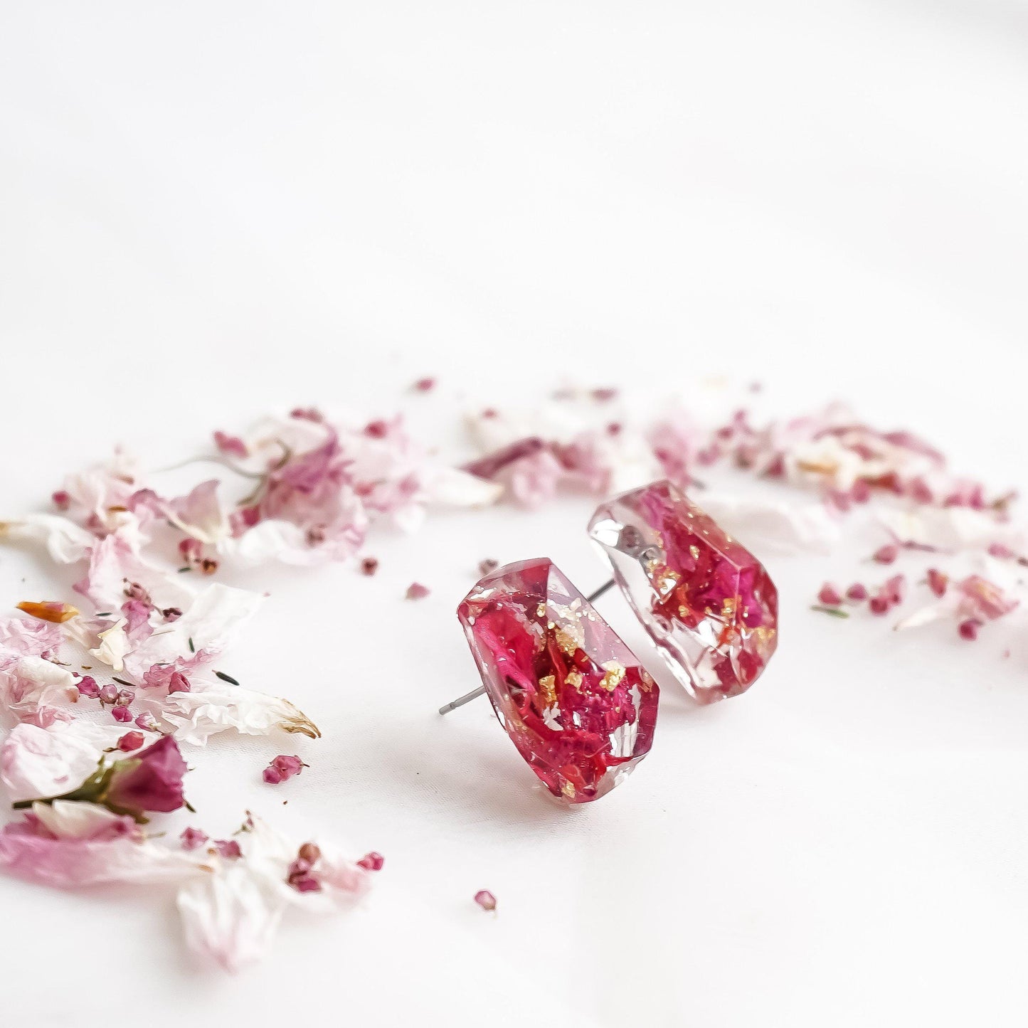 Faceted Studs - Fuchsia Flower Petals - Little Hurricane Co