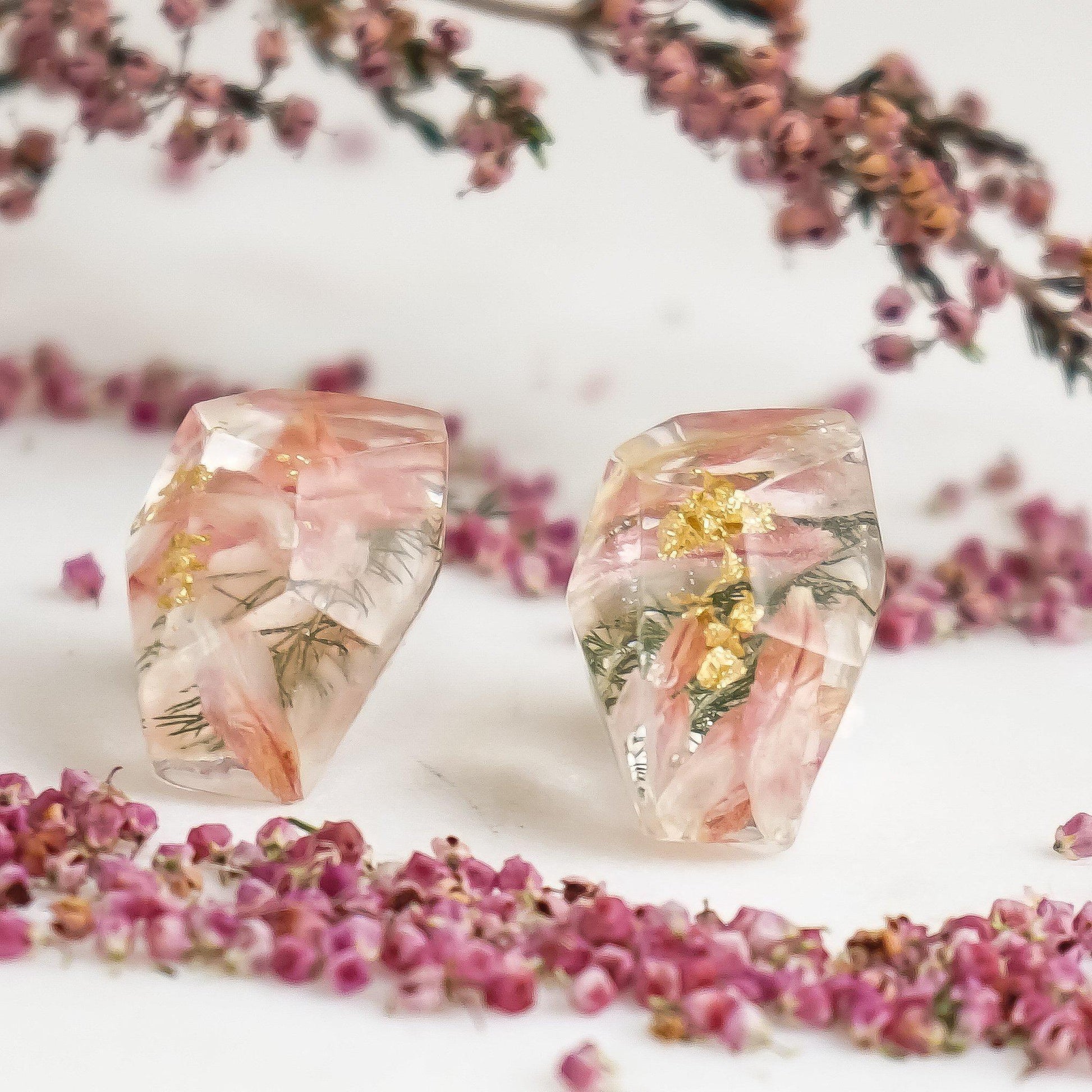 Faceted Studs - Strawberry Fields Flower & Fern - Little Hurricane Co