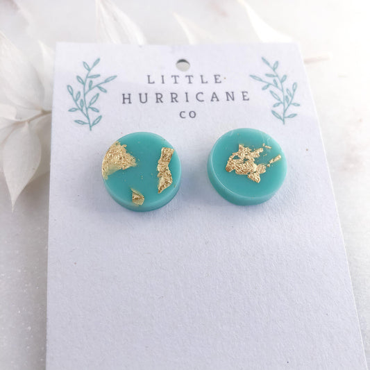 Gold Leaf Aqua Mint Button Studs - Little Hurricane Co