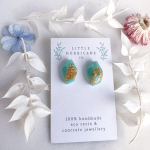 Gold Leaf Turquoise Geometric Studs - Little Hurricane Co
