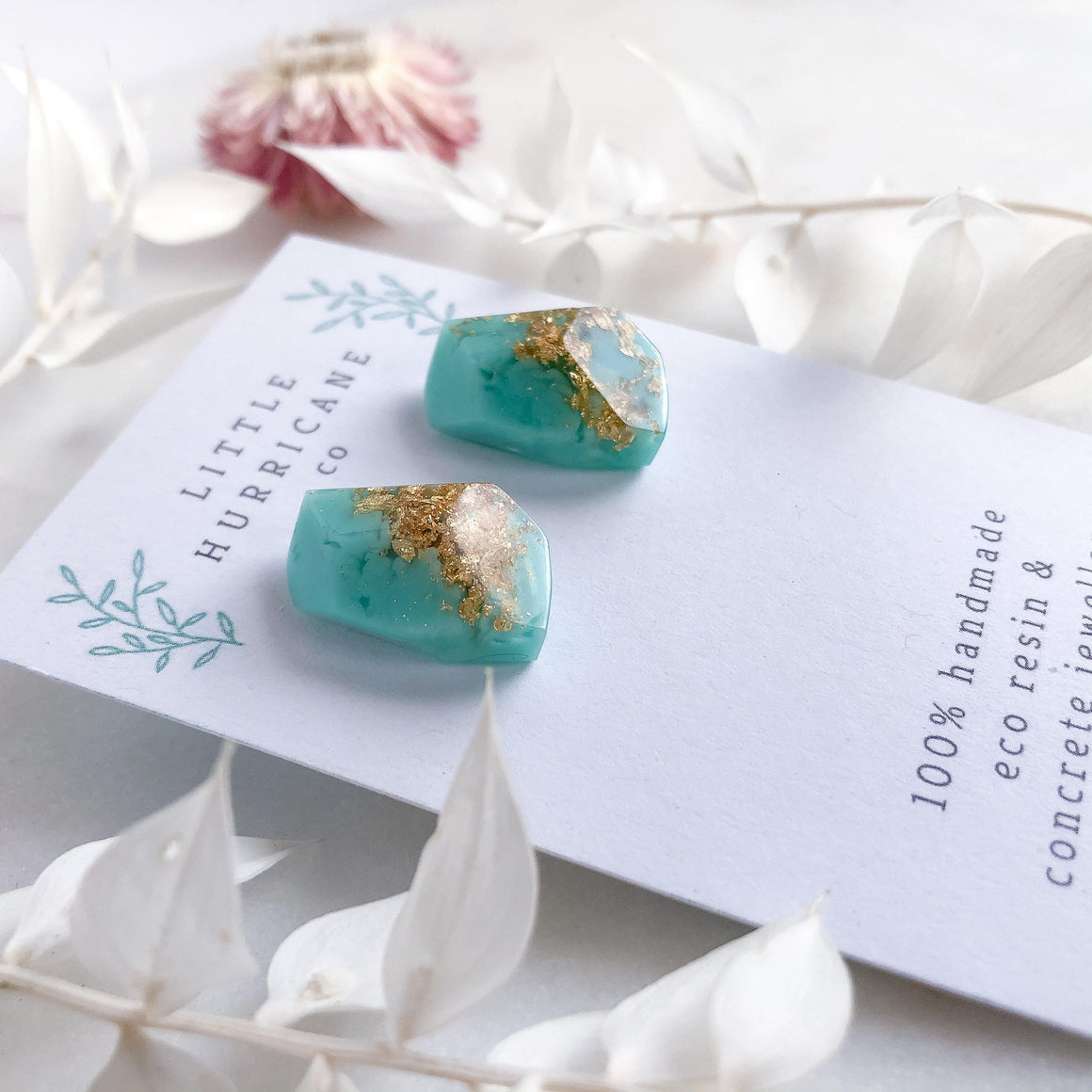 Gold Leaf Turquoise Geometric Studs - Little Hurricane Co