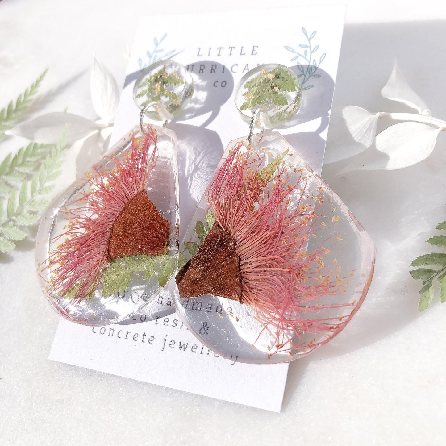 Gum Blossom Fern Teardrop Dangle - Little Hurricane Co