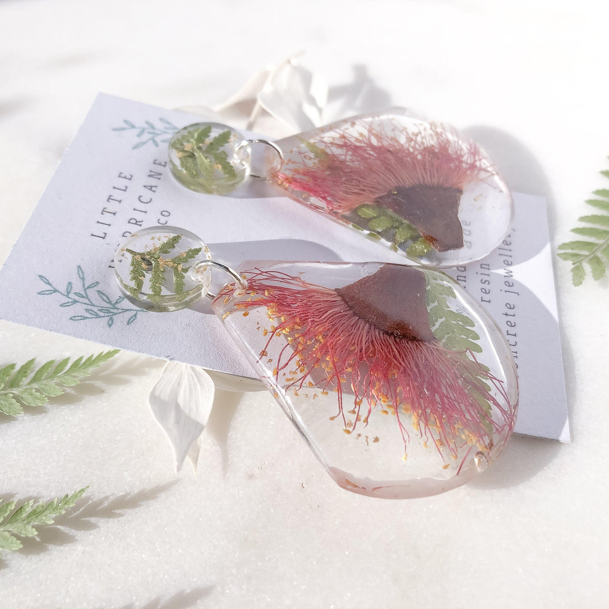 Gum Blossom Fern Teardrop Dangle - Little Hurricane Co