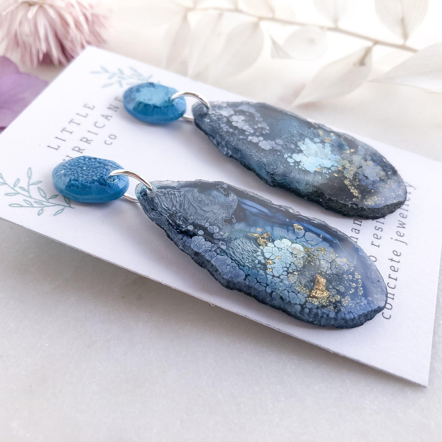 Midnight Ocean Geode Dangles small - Little Hurricane Co