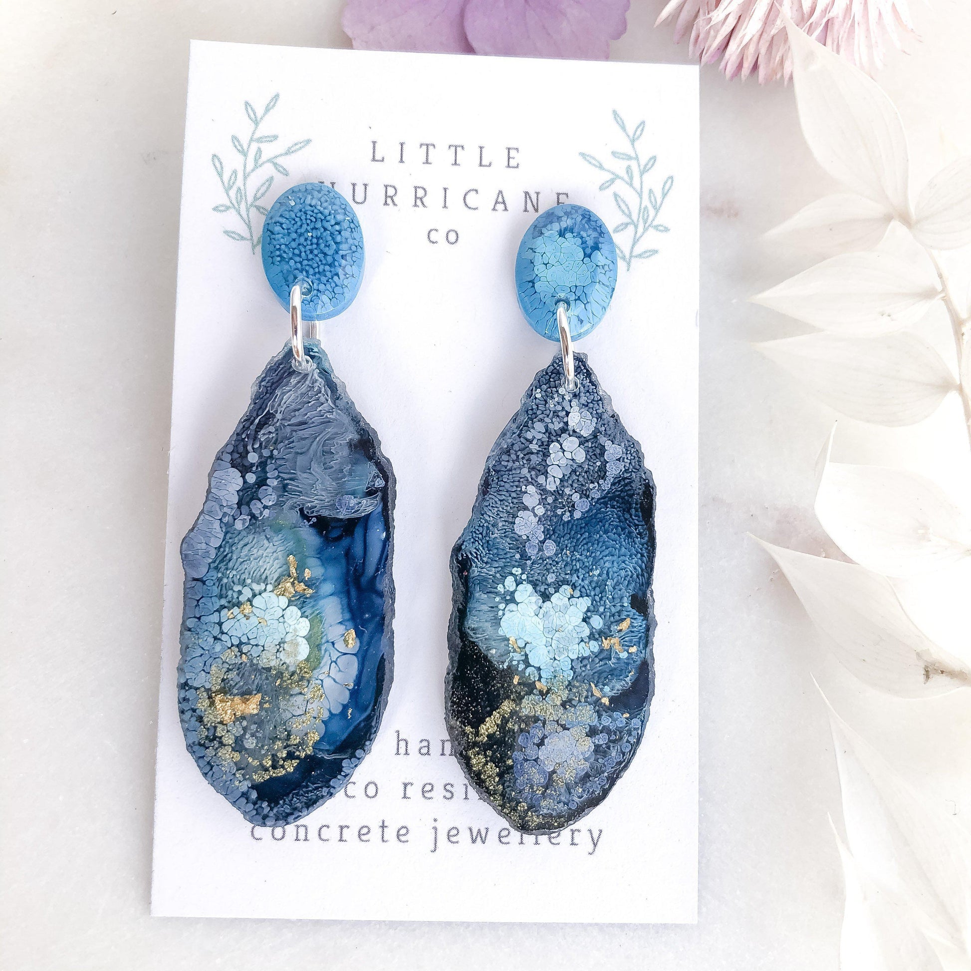 Midnight Ocean Geode Dangles small - Little Hurricane Co