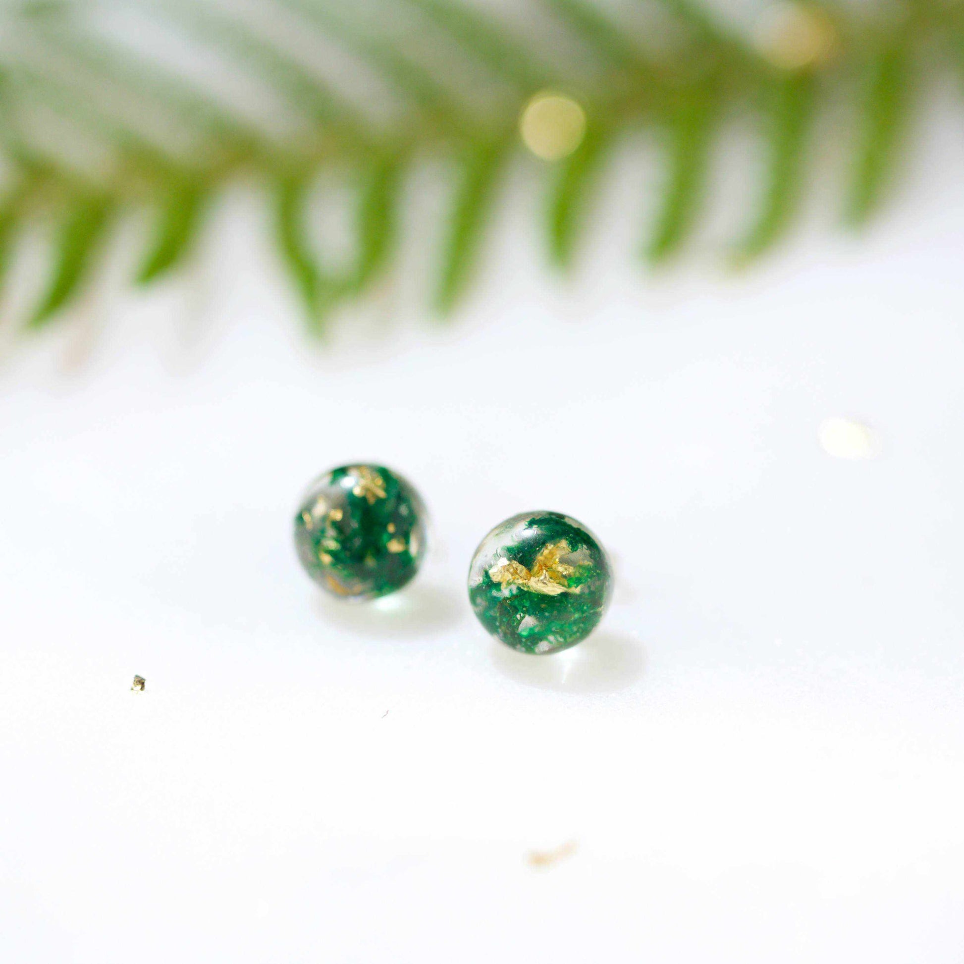 Sphere Studs - Moss & Gold Leaf - Little Hurricane Co