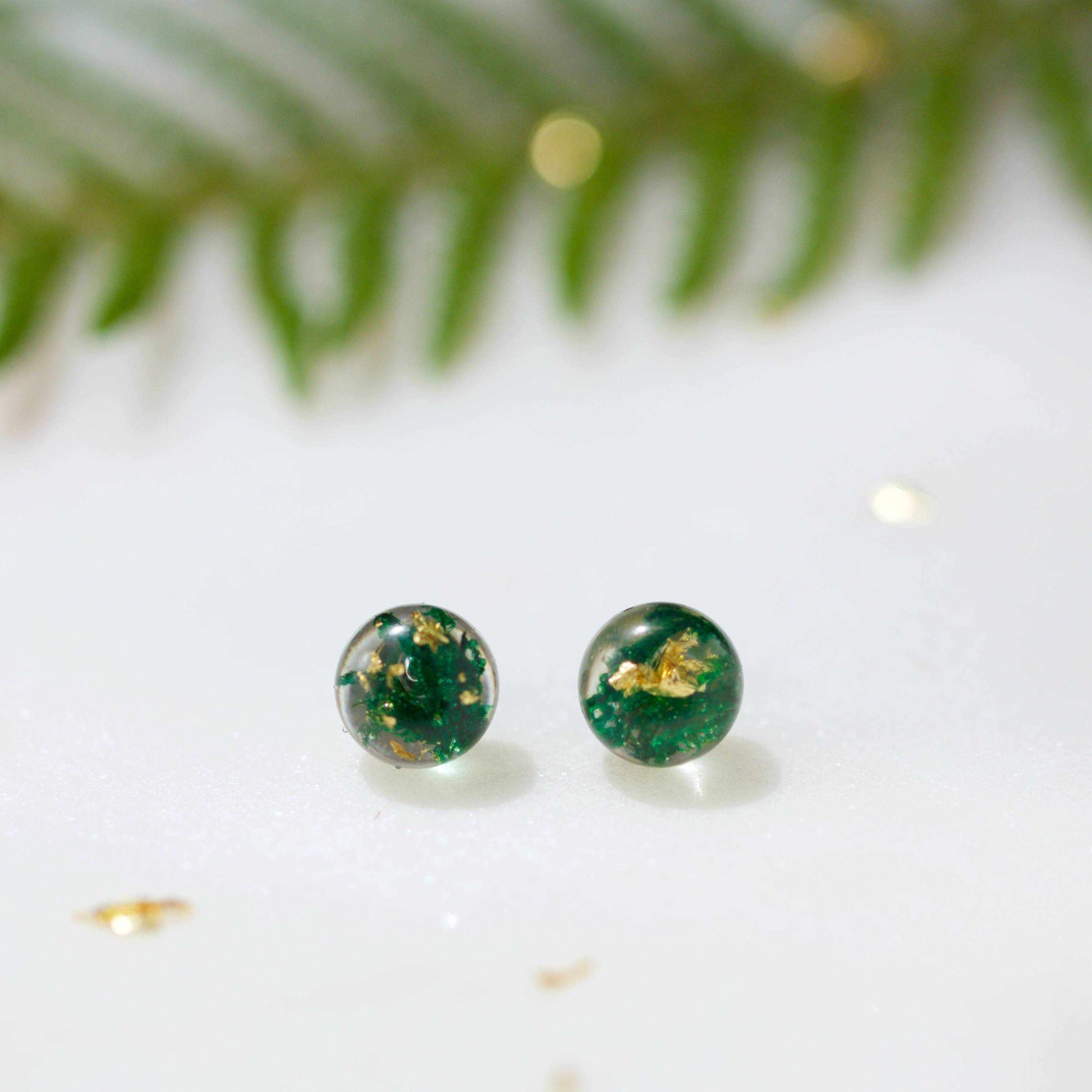 Sphere Studs - Moss & Gold Leaf - Little Hurricane Co
