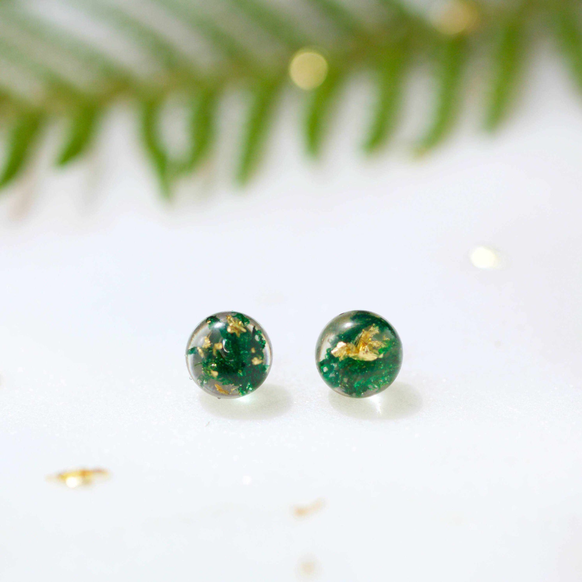 Sphere Studs - Moss & Gold Leaf - Little Hurricane Co