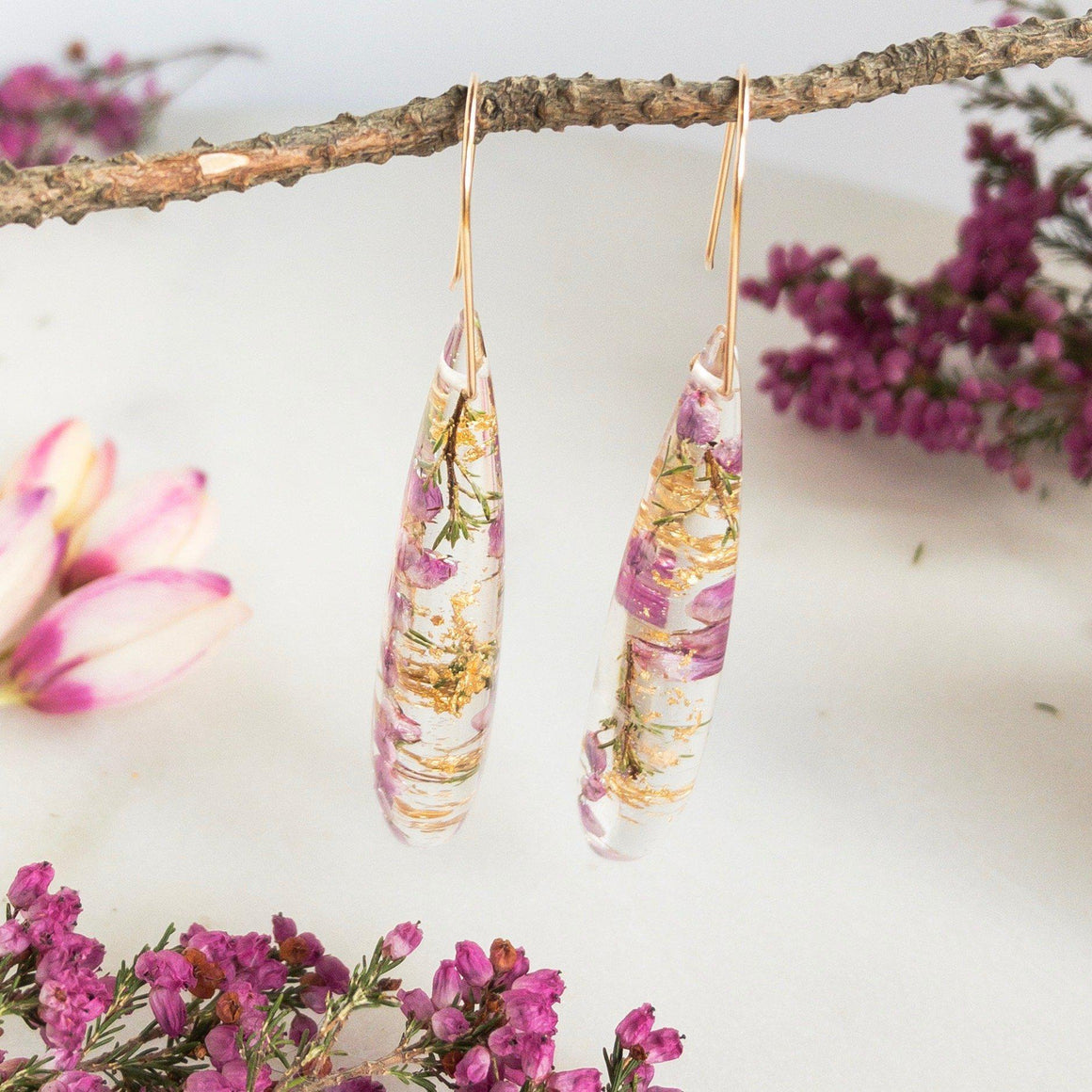 Teardrop Dangles - Heath flowers - Little Hurricane Co