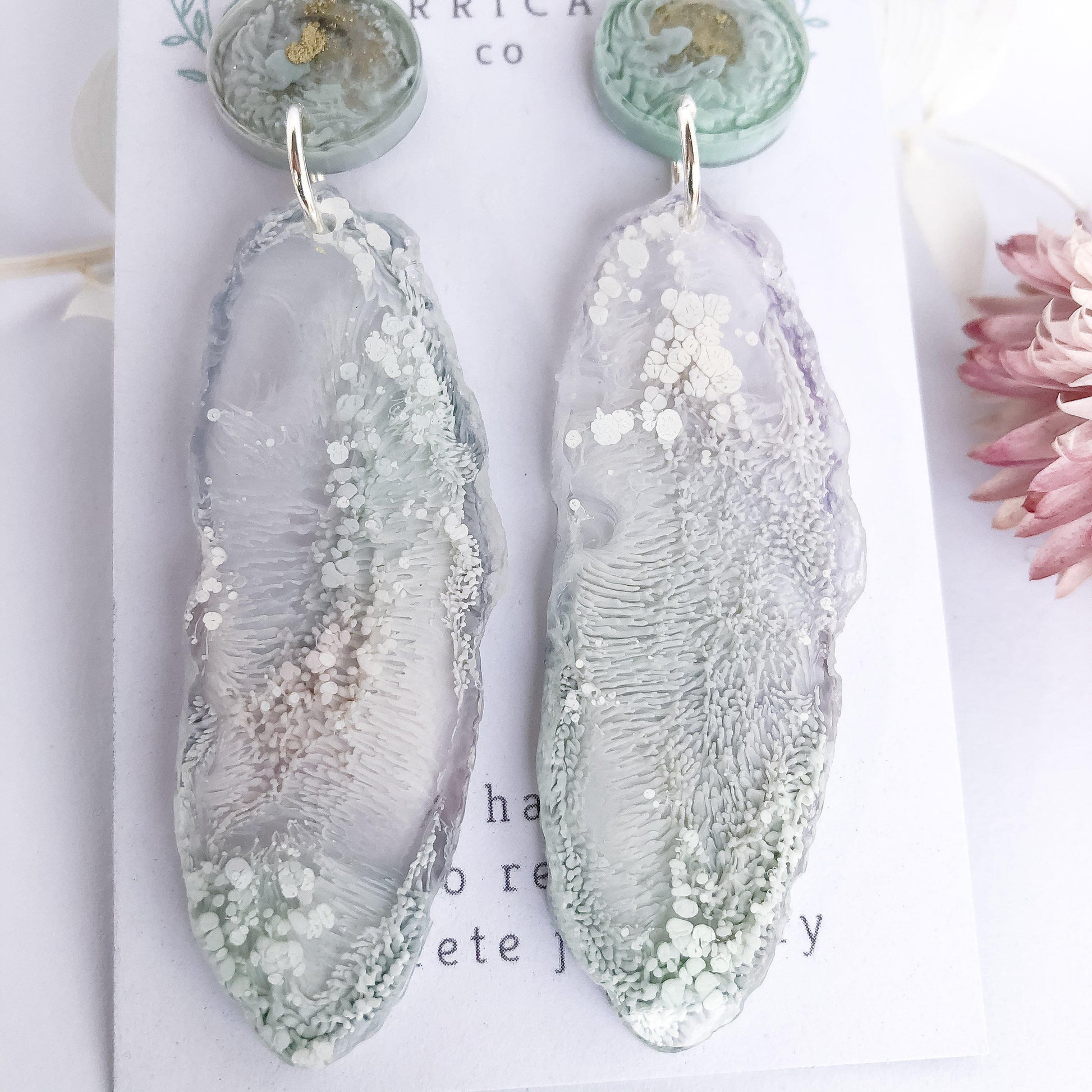 Unicorn Coral Geode Dangles - Little Hurricane Co