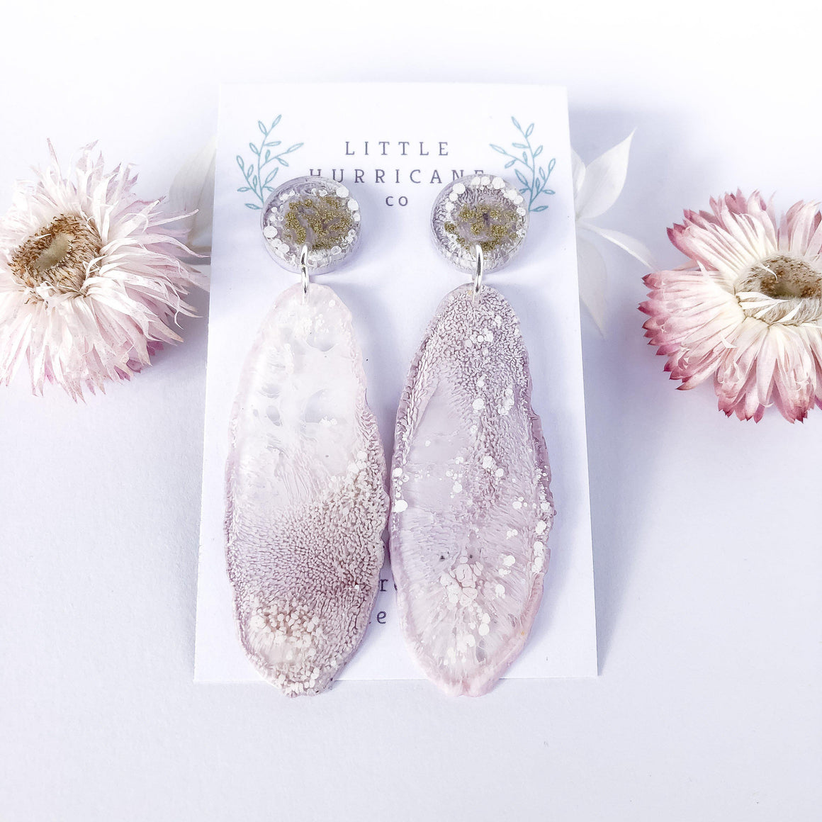 Vintage Pink Geode Dangles - Little Hurricane Co